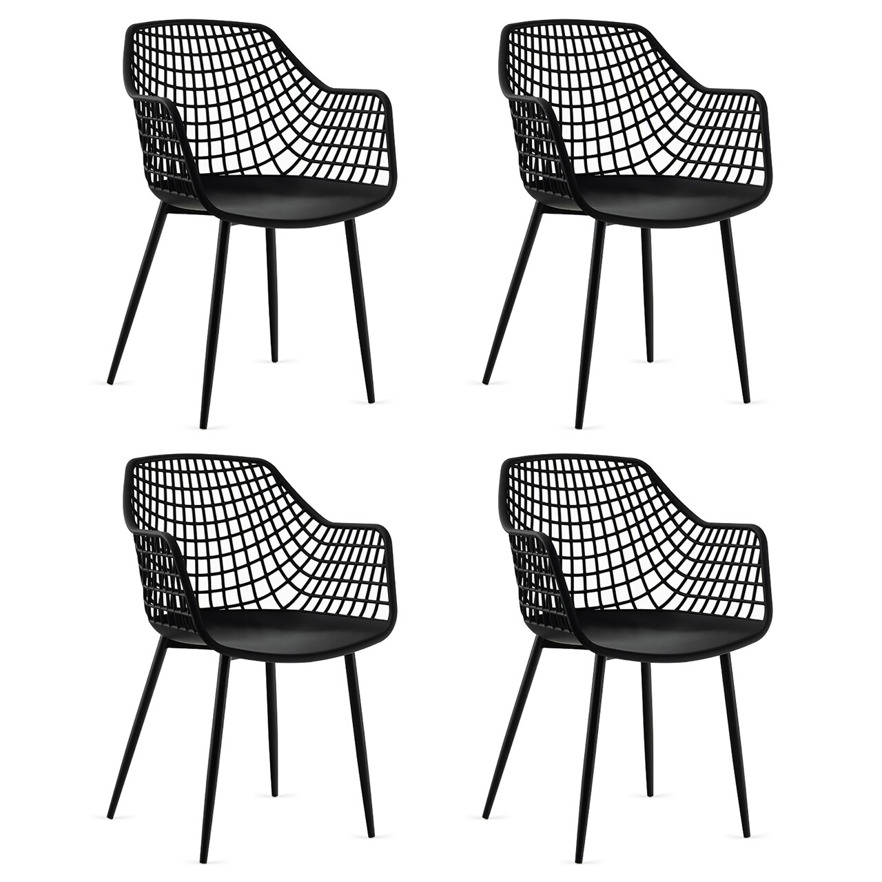 Costway Modern Dining Chair Set of 4 Plastic Shell Hollow withMetal Legs for Living Room